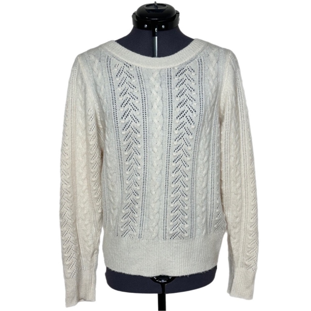 J. Crew Fisherman Cable Open Knit Wool Blend Sweater